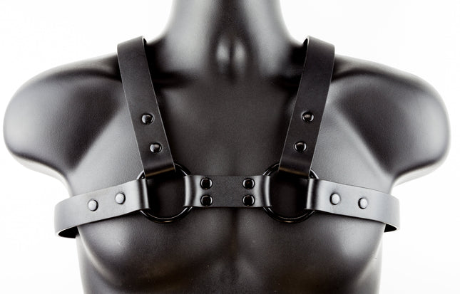 FH101L-BS  MEN'S BULLDOG HARNESS  LEATHER BLACK RING