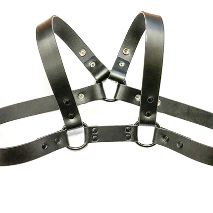FH101L-BS  MEN'S BULLDOG HARNESS  LEATHER BLACK RING
