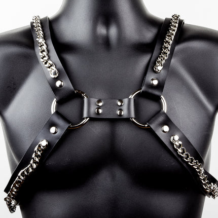 FH101CN  MEN'S BULLDOG HARNESS  LEATHER CHAIN RIVETED