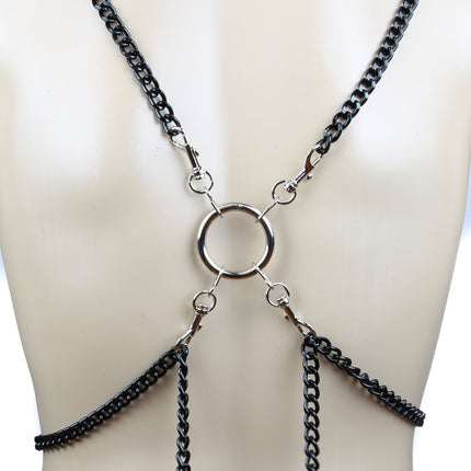 FH109CH BLACK CHAIN CROSS HARNESS WITH KEY HOLDER BACK