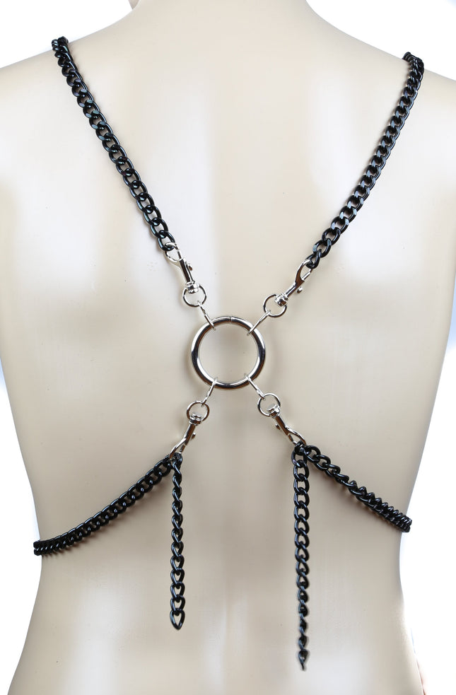 FH109CH BLACK CHAIN CROSS HARNESS WITH KEY HOLDER BACK