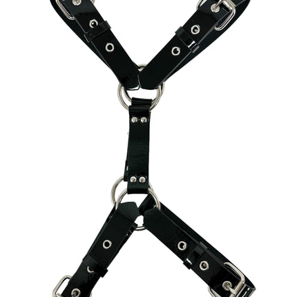 FH156 4 BUCKLE   PATENT SHINY NEON CROSS HARNESS