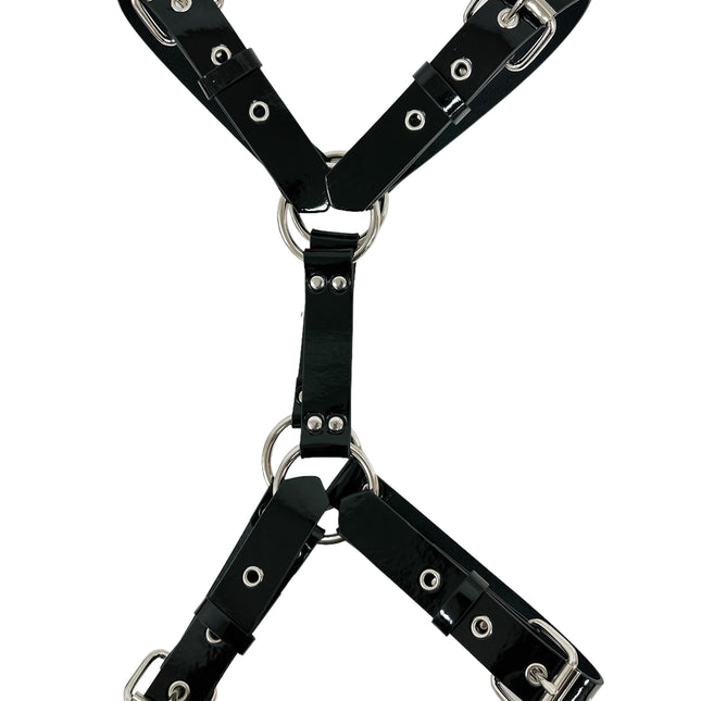 FH156 4 BUCKLE   PATENT SHINY NEON CROSS HARNESS