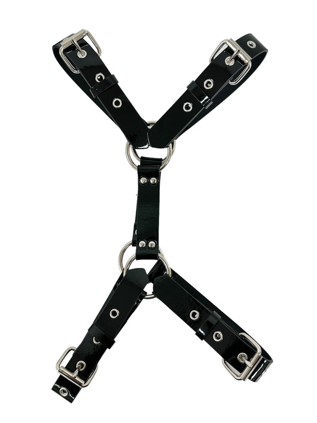 FH156 4 BUCKLE   PATENT SHINY NEON CROSS HARNESS