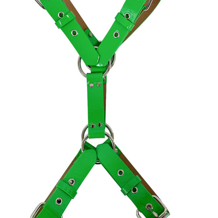 FH156 4 BUCKLE   PATENT SHINY NEON CROSS HARNESS