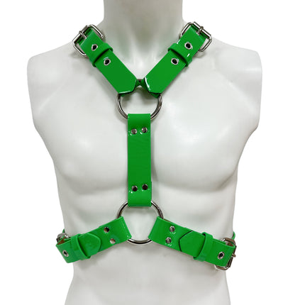 FH156 4 BUCKLE   PATENT SHINY NEON CROSS HARNESS