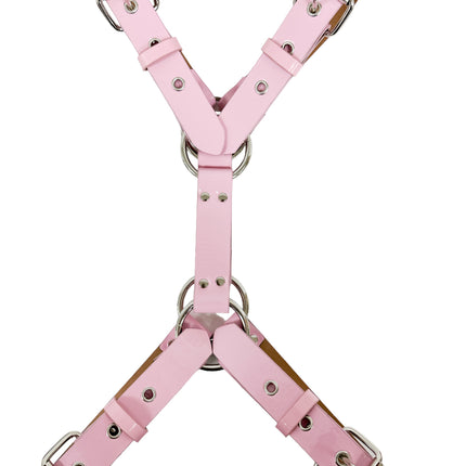 FH156 4 BUCKLE   PATENT SHINY NEON CROSS HARNESS