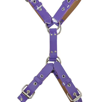 FH156 4 BUCKLE   PATENT SHINY NEON CROSS HARNESS