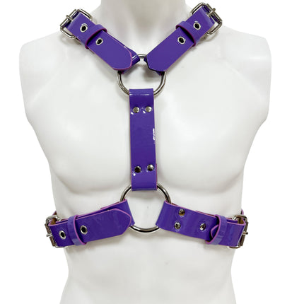FH156 4 BUCKLE   PATENT SHINY NEON CROSS HARNESS