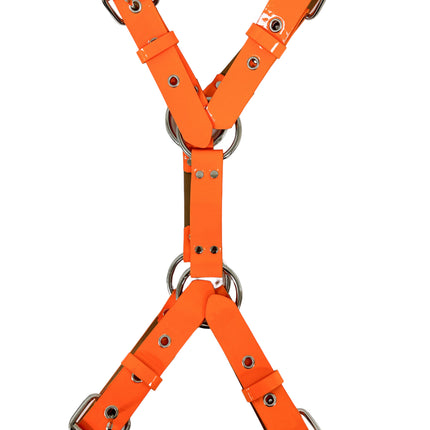 FH156 4 BUCKLE   PATENT SHINY NEON CROSS HARNESS