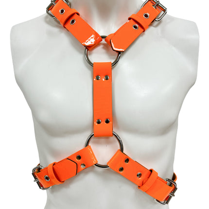 FH156 4 BUCKLE   PATENT SHINY NEON CROSS HARNESS