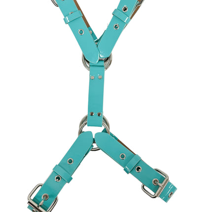 FH156 4 BUCKLE   PATENT SHINY NEON CROSS HARNESS
