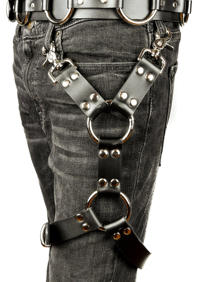FL101  THIGH HARNESS GENUINE LEATHER O RINGS BUCKLE