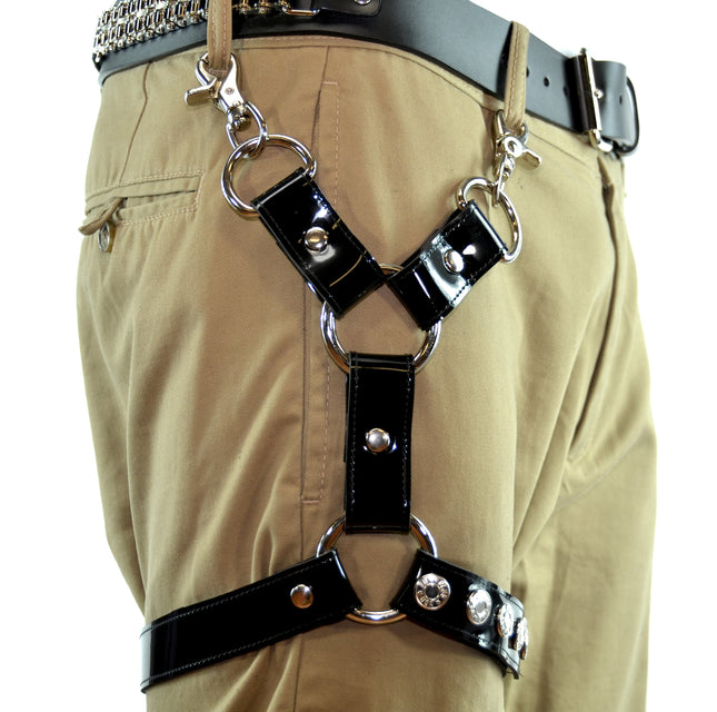 FL101PB 2 RING PATENT LEATHER LEG HARNESS