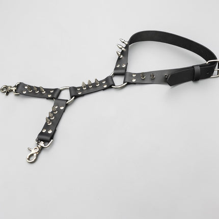 FL101SPK-M 1" SPIKE  THIGH HARNESS GARTER GENUINE LEATHER