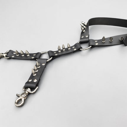 FL101SPK-M 1" SPIKE  THIGH HARNESS GARTER GENUINE LEATHER