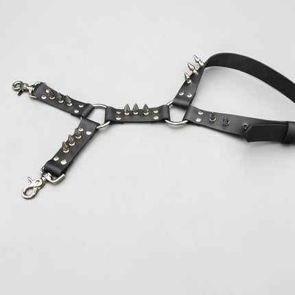 FL101SPK-M 1" SPIKE  THIGH HARNESS GARTER GENUINE LEATHER