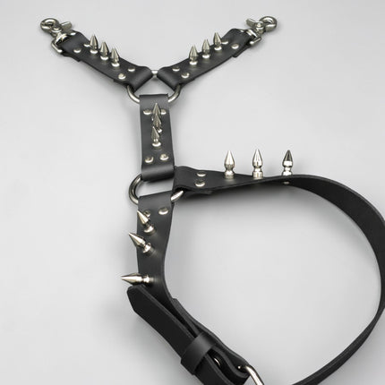FL101SPK-M 1" SPIKE  THIGH HARNESS GARTER GENUINE LEATHER