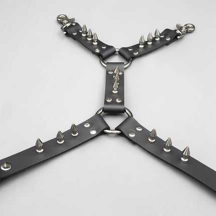 FL101SPK-M 1" SPIKE  THIGH HARNESS GARTER GENUINE LEATHER