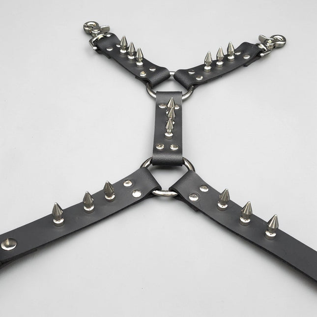 FL101SPK-M 1" SPIKE  THIGH HARNESS GARTER GENUINE LEATHER