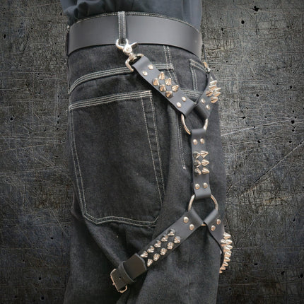 FL101UK77  STUDDED THIGH HARNESS GARTER GENUINE LEATHER
