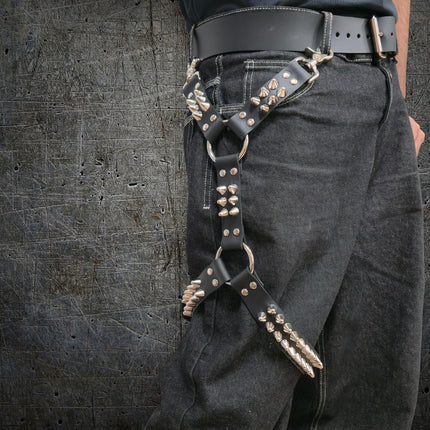 FL101UK77  STUDDED THIGH HARNESS GARTER GENUINE LEATHER