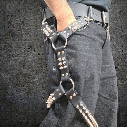 FL101UK77  STUDDED THIGH HARNESS GARTER GENUINE LEATHER
