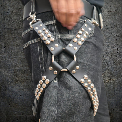 FL101RND ROUND STUDDED THIGH HARNESS GARTER GENUINE LEATHER