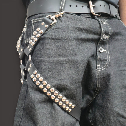 FL101RND ROUND STUDDED THIGH HARNESS GARTER GENUINE LEATHER