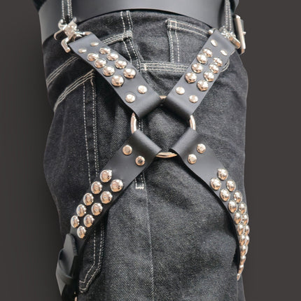 FL101RND ROUND STUDDED THIGH HARNESS GARTER GENUINE LEATHER