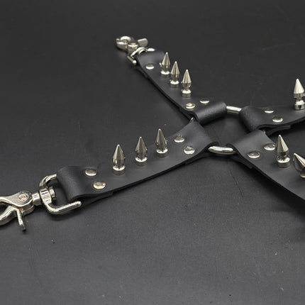 FL101SPK-M 1" SPIKE  THIGH HARNESS GARTER GENUINE LEATHER