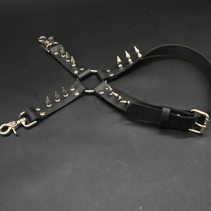 FL101SPK-M 1" SPIKE  THIGH HARNESS GARTER GENUINE LEATHER