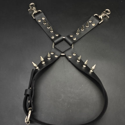 FL101SPK-M 1" SPIKE  THIGH HARNESS GARTER GENUINE LEATHER