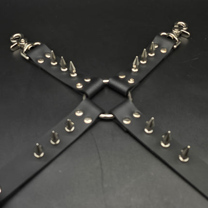 FL101SPK-M 1" SPIKE  THIGH HARNESS GARTER GENUINE LEATHER