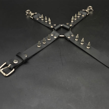 FL101SPK-M 1" SPIKE  THIGH HARNESS GARTER GENUINE LEATHER