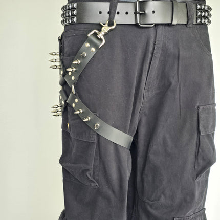FL101SPK-M 1" SPIKE  THIGH HARNESS GARTER GENUINE LEATHER