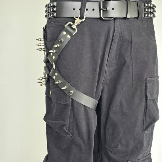 FL101SPK-M 1" SPIKE  THIGH HARNESS GARTER GENUINE LEATHER
