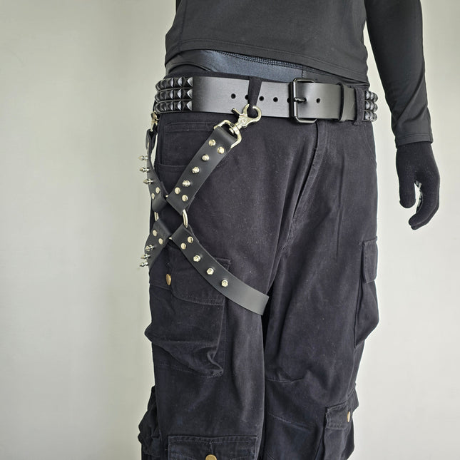 FL101SPK-S 1/2" SPIKE  THIGH HARNESS GARTER GENUINE LEATHER
