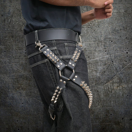 FL102UK77  STUDDED THIGH HARNESS GARTER GENUINE LEATHER