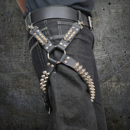 FL102UK77  STUDDED THIGH HARNESS GARTER GENUINE LEATHER
