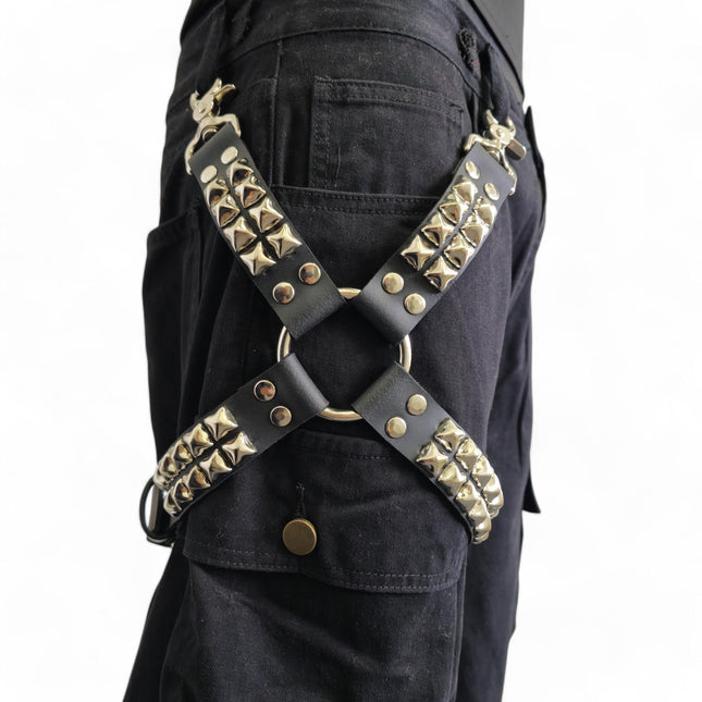 FL150  STUDDED LEG HARNESS GENUINE LEATHER
