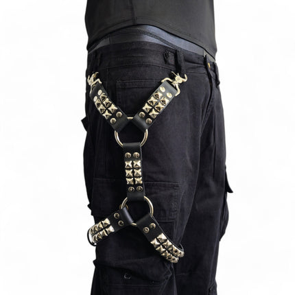 FL152  STUDDED LEG HARNESS GENUINE LEATHER