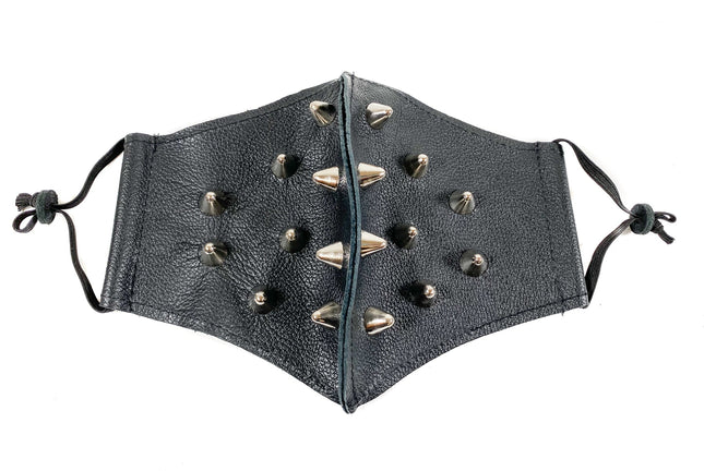 FM205LEA SPIKED LEATHER BLACK FACE MASK