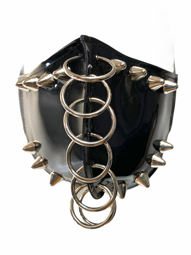 FM270P PATENT LEATHER PIERCED RING FACE MASK UK77 STUDDED