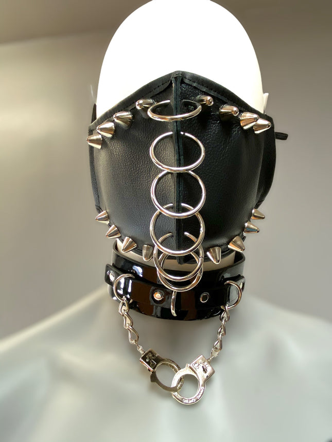 FM270LEATHER PATENT LEATHER PIERCED RING FACE MASK UK77 STUDDED