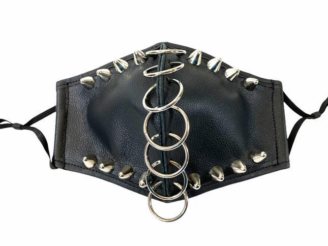 FM270LEATHER PATENT LEATHER PIERCED RING FACE MASK UK77 STUDDED