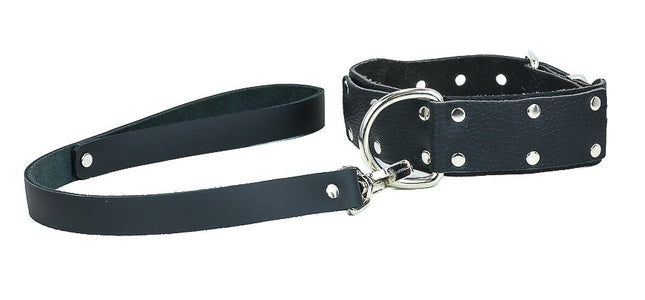 FMC107BF D RING RIVETED BUFFALO LEATHER LEASH CHOKER