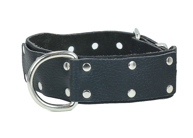 FMC107BF D RING RIVETED BUFFALO LEATHER LEASH CHOKER