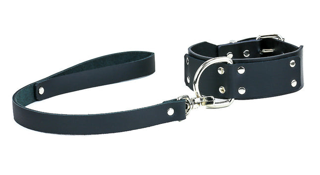 FMC107L D RING RIVETED LEATHER LEASH CHOKER