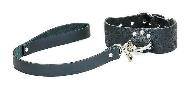 FMC108BF D RING BUFFALO LEATHER CHOKER WITH LEASH